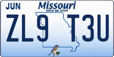 MO license plate ZL9T3U