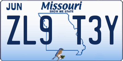 MO license plate ZL9T3Y