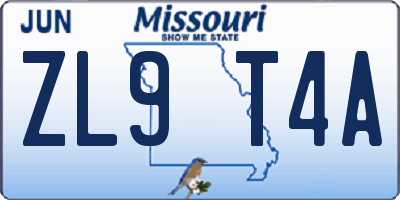 MO license plate ZL9T4A