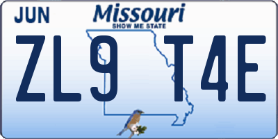 MO license plate ZL9T4E