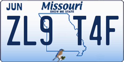 MO license plate ZL9T4F