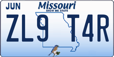 MO license plate ZL9T4R