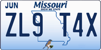 MO license plate ZL9T4X