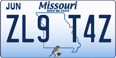 MO license plate ZL9T4Z