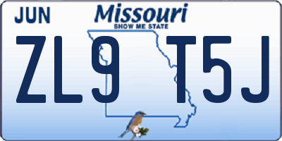 MO license plate ZL9T5J
