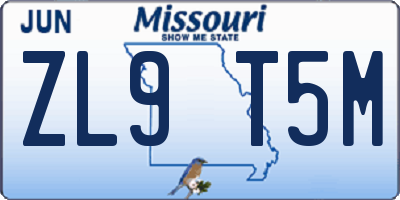 MO license plate ZL9T5M