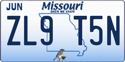 MO license plate ZL9T5N