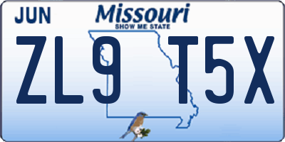 MO license plate ZL9T5X