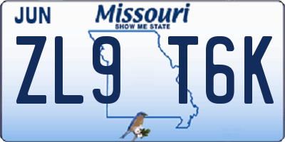 MO license plate ZL9T6K
