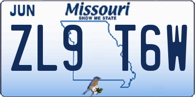 MO license plate ZL9T6W