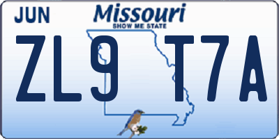 MO license plate ZL9T7A
