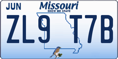MO license plate ZL9T7B