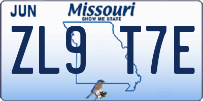 MO license plate ZL9T7E