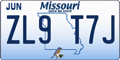 MO license plate ZL9T7J