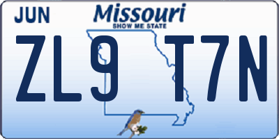 MO license plate ZL9T7N