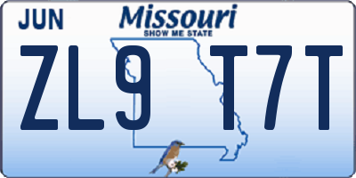 MO license plate ZL9T7T