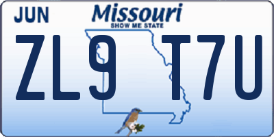 MO license plate ZL9T7U