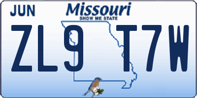 MO license plate ZL9T7W