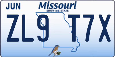 MO license plate ZL9T7X