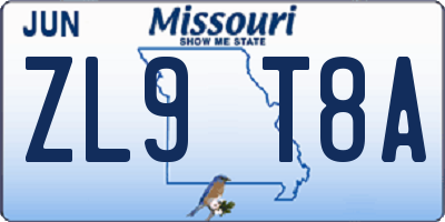 MO license plate ZL9T8A