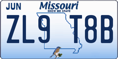 MO license plate ZL9T8B