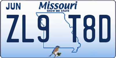 MO license plate ZL9T8D