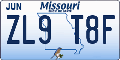 MO license plate ZL9T8F