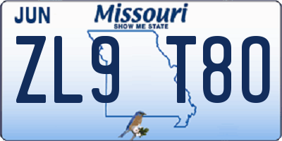 MO license plate ZL9T8O