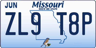 MO license plate ZL9T8P