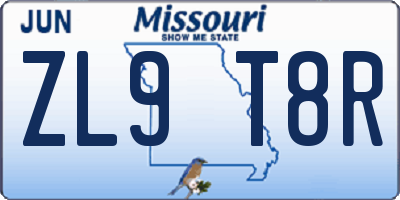 MO license plate ZL9T8R