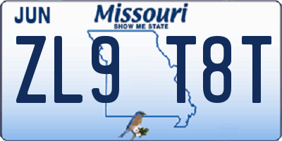 MO license plate ZL9T8T