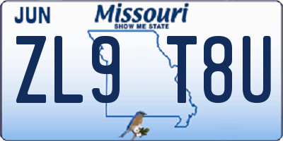 MO license plate ZL9T8U