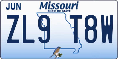 MO license plate ZL9T8W