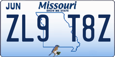 MO license plate ZL9T8Z