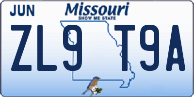 MO license plate ZL9T9A