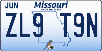 MO license plate ZL9T9N