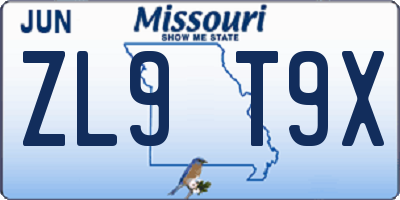 MO license plate ZL9T9X