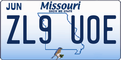 MO license plate ZL9U0E