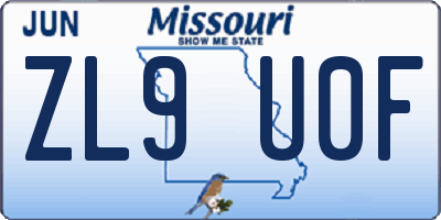 MO license plate ZL9U0F