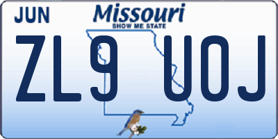 MO license plate ZL9U0J