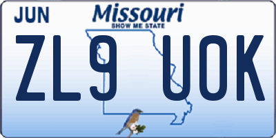 MO license plate ZL9U0K