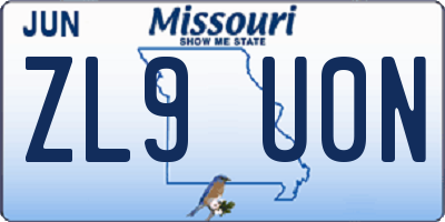 MO license plate ZL9U0N