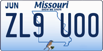 MO license plate ZL9U0O