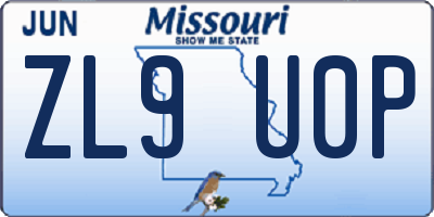 MO license plate ZL9U0P