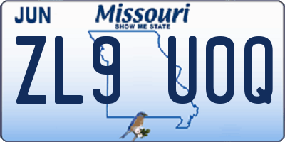 MO license plate ZL9U0Q