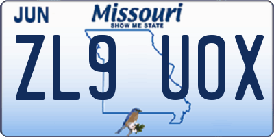 MO license plate ZL9U0X