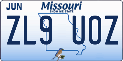 MO license plate ZL9U0Z