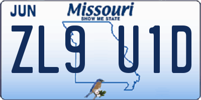 MO license plate ZL9U1D