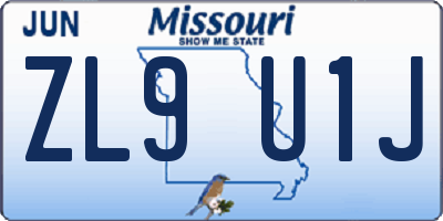 MO license plate ZL9U1J