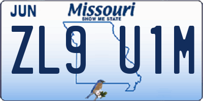 MO license plate ZL9U1M